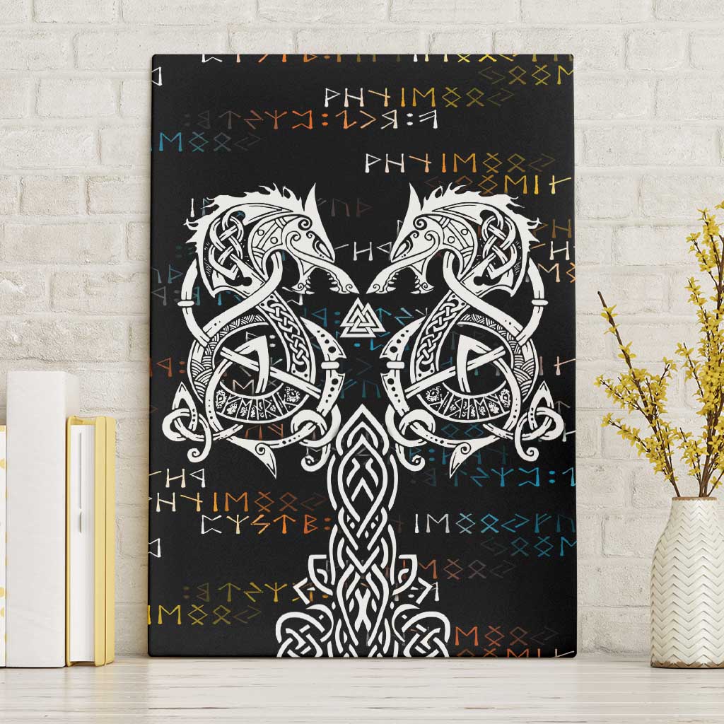 Viking Runes and Norse Mythology Symbols Canvas Wall Art Celtic Knotwork Tribal Illustration Style