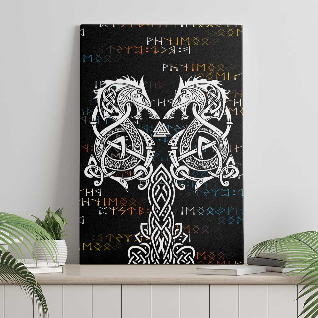 Viking Runes and Norse Mythology Symbols Canvas Wall Art Celtic Knotwork Tribal Illustration Style