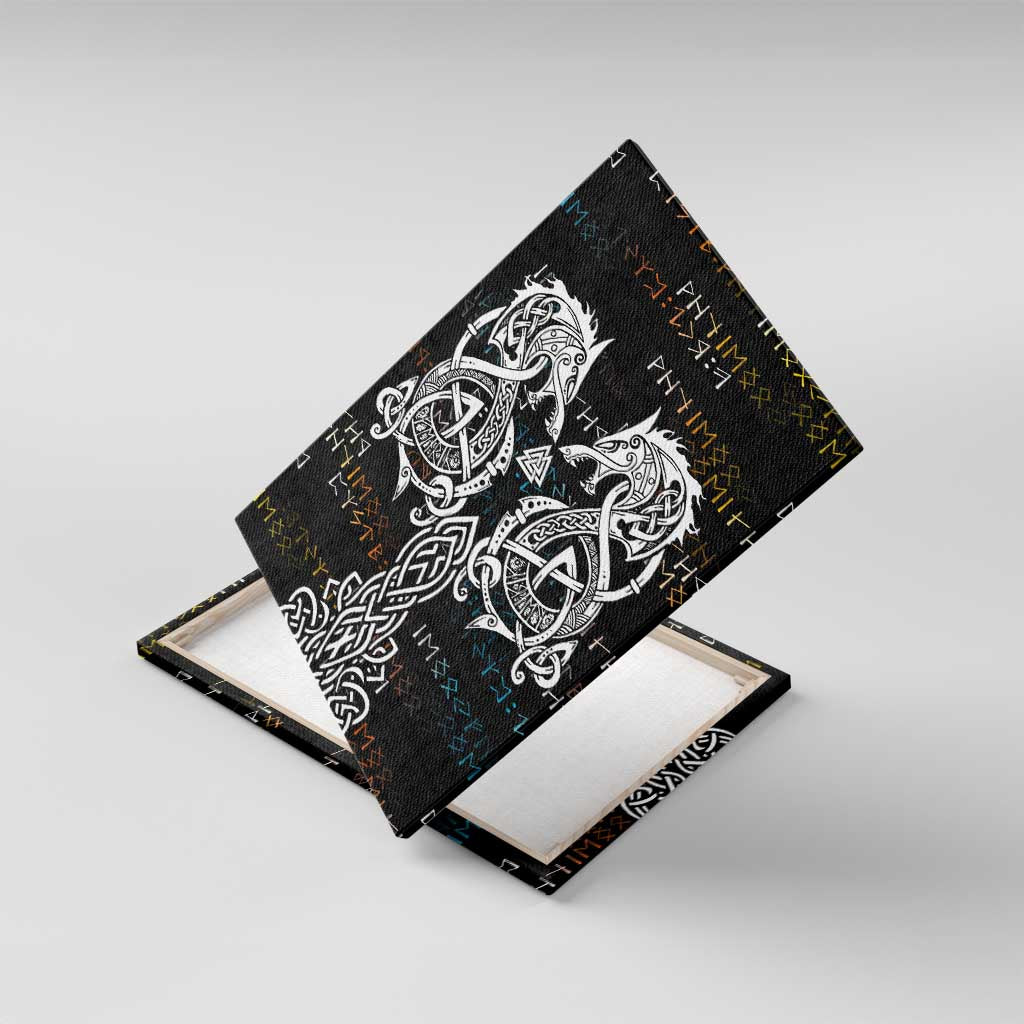 Viking Runes and Norse Mythology Symbols Canvas Wall Art Celtic Knotwork Tribal Illustration Style