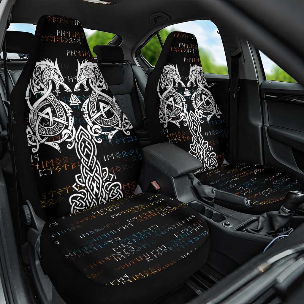 Viking Runes and Norse Mythology Symbols Car Seat Cover Celtic Knotwork Tribal Illustration Style