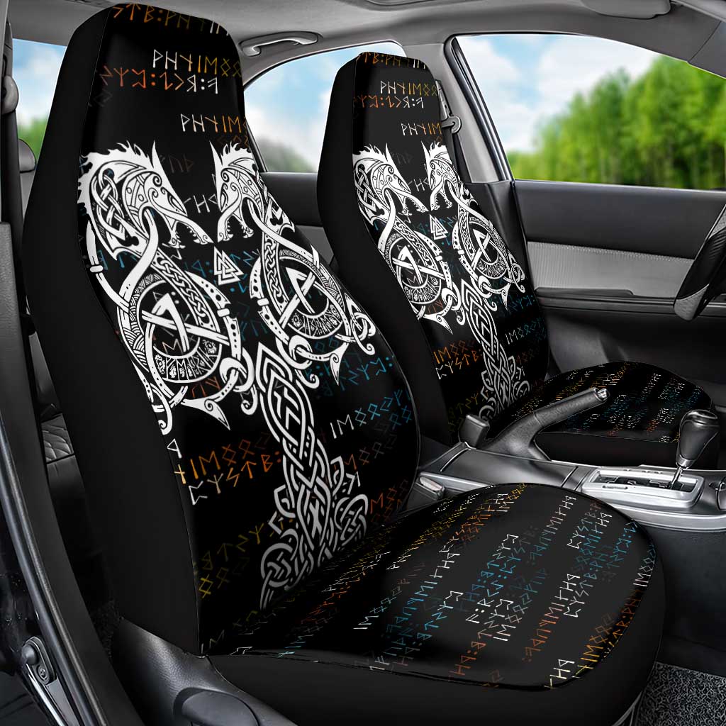 Viking Runes and Norse Mythology Symbols Car Seat Cover Celtic Knotwork Tribal Illustration Style