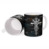 Viking Runes and Norse Mythology Symbols Ceramic Mug Celtic Knotwork Tribal Illustration Style