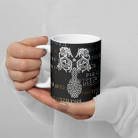 Viking Runes and Norse Mythology Symbols Ceramic Mug Celtic Knotwork Tribal Illustration Style