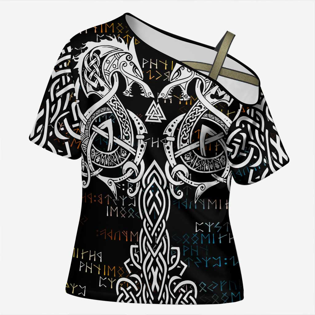 Viking Runes and Norse Mythology Symbols Cross Shoulder Shirt Celtic Knotwork Tribal Illustration Style