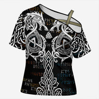 Viking Runes and Norse Mythology Symbols Cross Shoulder Shirt Celtic Knotwork Tribal Illustration Style