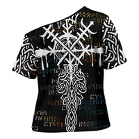 Viking Runes and Norse Mythology Symbols Cross Shoulder Shirt Celtic Knotwork Tribal Illustration Style