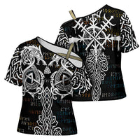 Viking Runes and Norse Mythology Symbols Cross Shoulder Shirt Celtic Knotwork Tribal Illustration Style