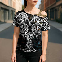 Viking Runes and Norse Mythology Symbols Cross Shoulder Shirt Celtic Knotwork Tribal Illustration Style