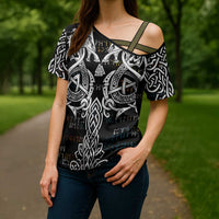 Viking Runes and Norse Mythology Symbols Cross Shoulder Shirt Celtic Knotwork Tribal Illustration Style