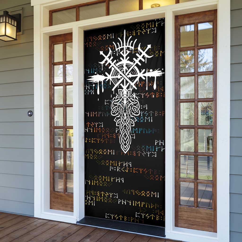 Viking Runes and Norse Mythology Symbols Door Cover Celtic Knotwork Tribal Illustration Style