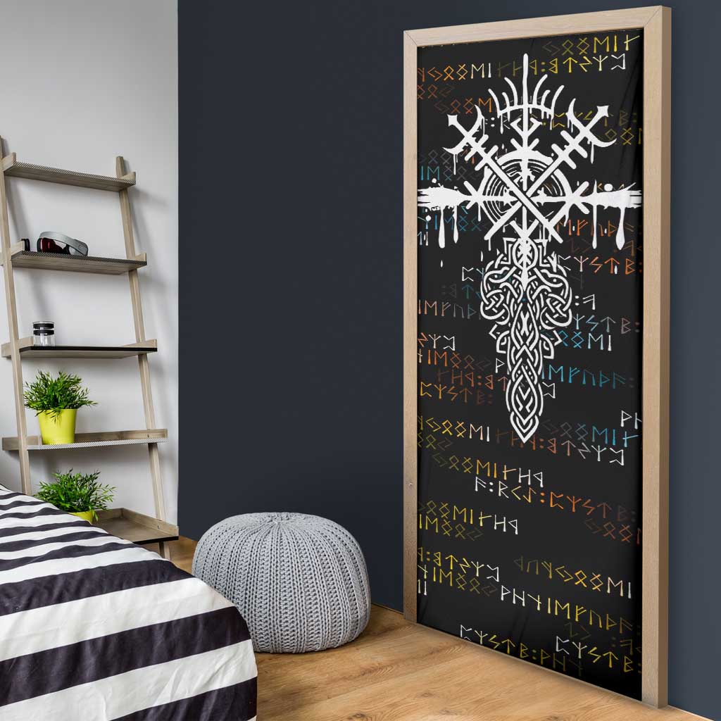 Viking Runes and Norse Mythology Symbols Door Cover Celtic Knotwork Tribal Illustration Style