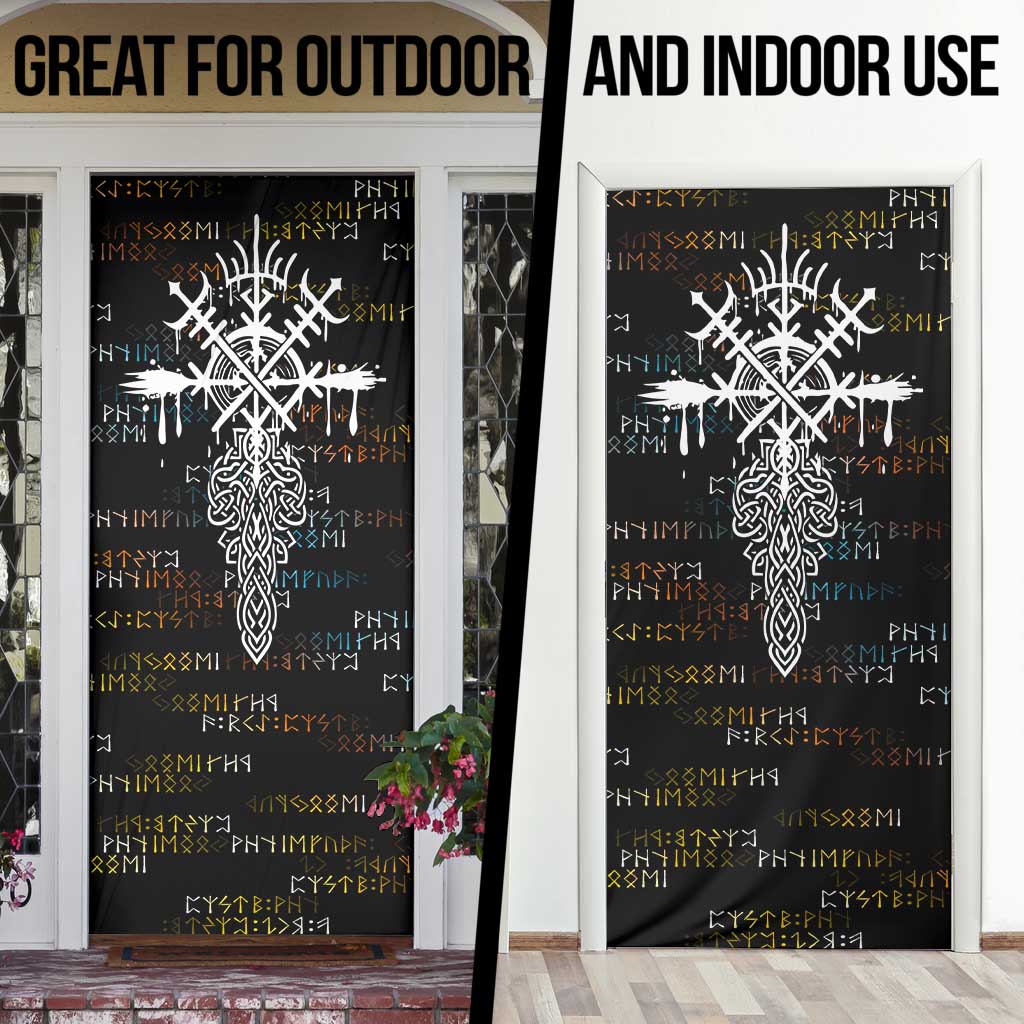 Viking Runes and Norse Mythology Symbols Door Cover Celtic Knotwork Tribal Illustration Style