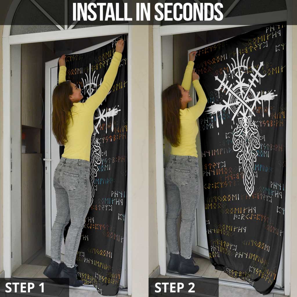 Viking Runes and Norse Mythology Symbols Door Cover Celtic Knotwork Tribal Illustration Style