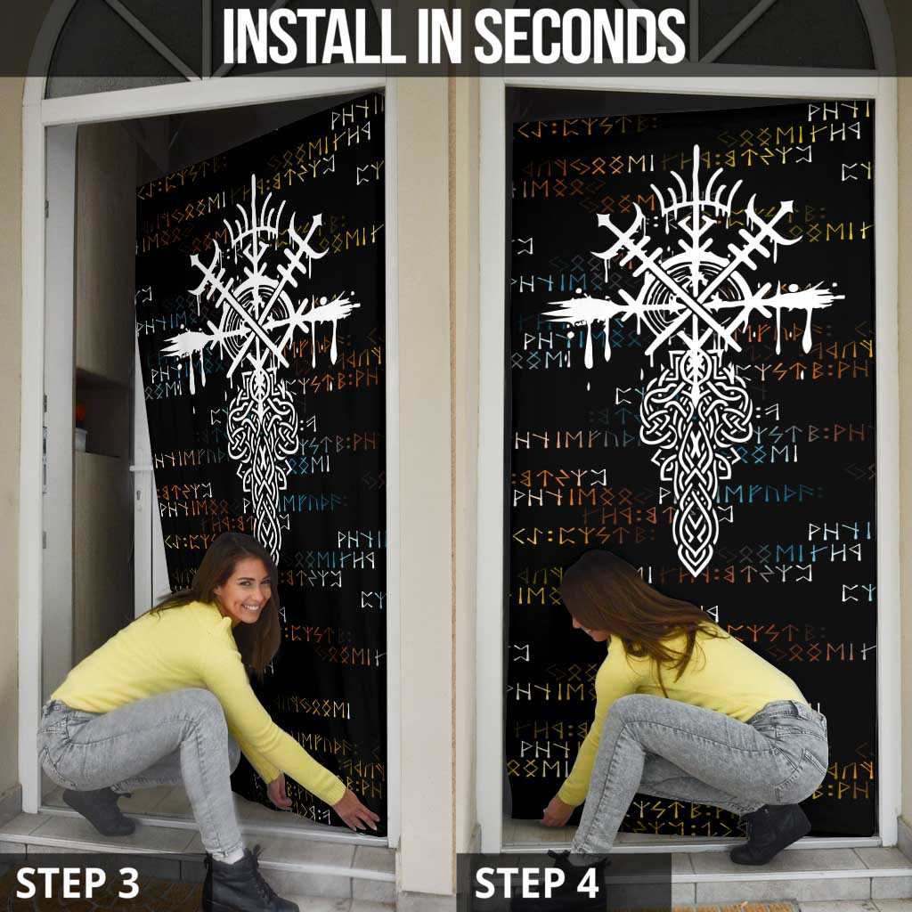 Viking Runes and Norse Mythology Symbols Door Cover Celtic Knotwork Tribal Illustration Style