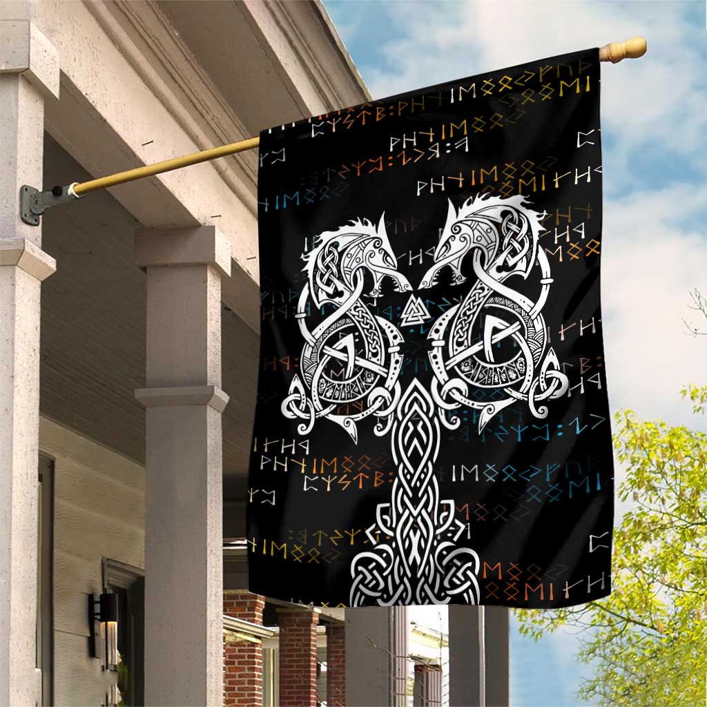 Viking Runes and Norse Mythology Symbols Garden Flag Celtic Knotwork Tribal Illustration Style
