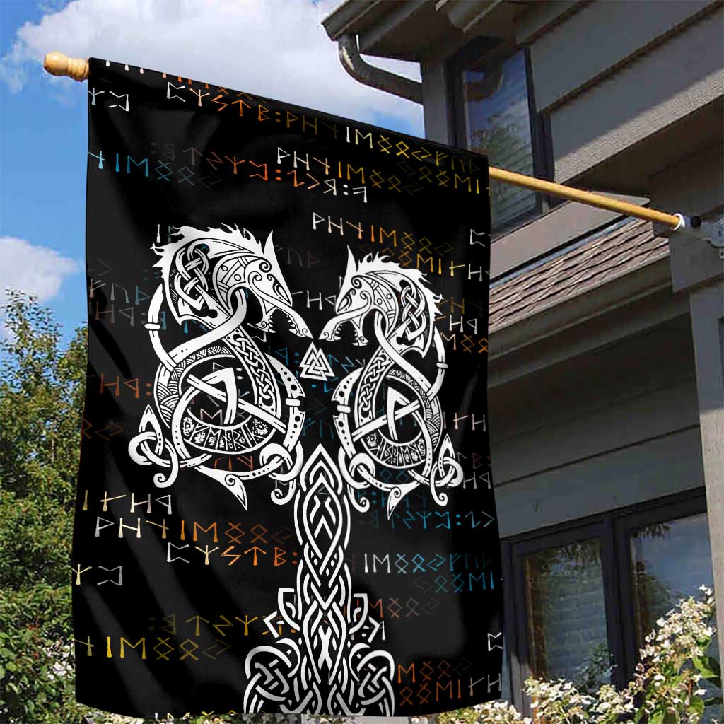 Viking Runes and Norse Mythology Symbols Garden Flag Celtic Knotwork Tribal Illustration Style