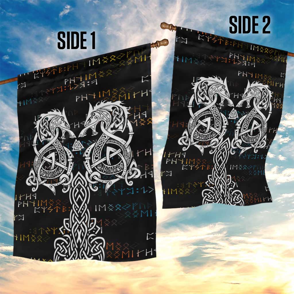 Viking Runes and Norse Mythology Symbols Garden Flag Celtic Knotwork Tribal Illustration Style
