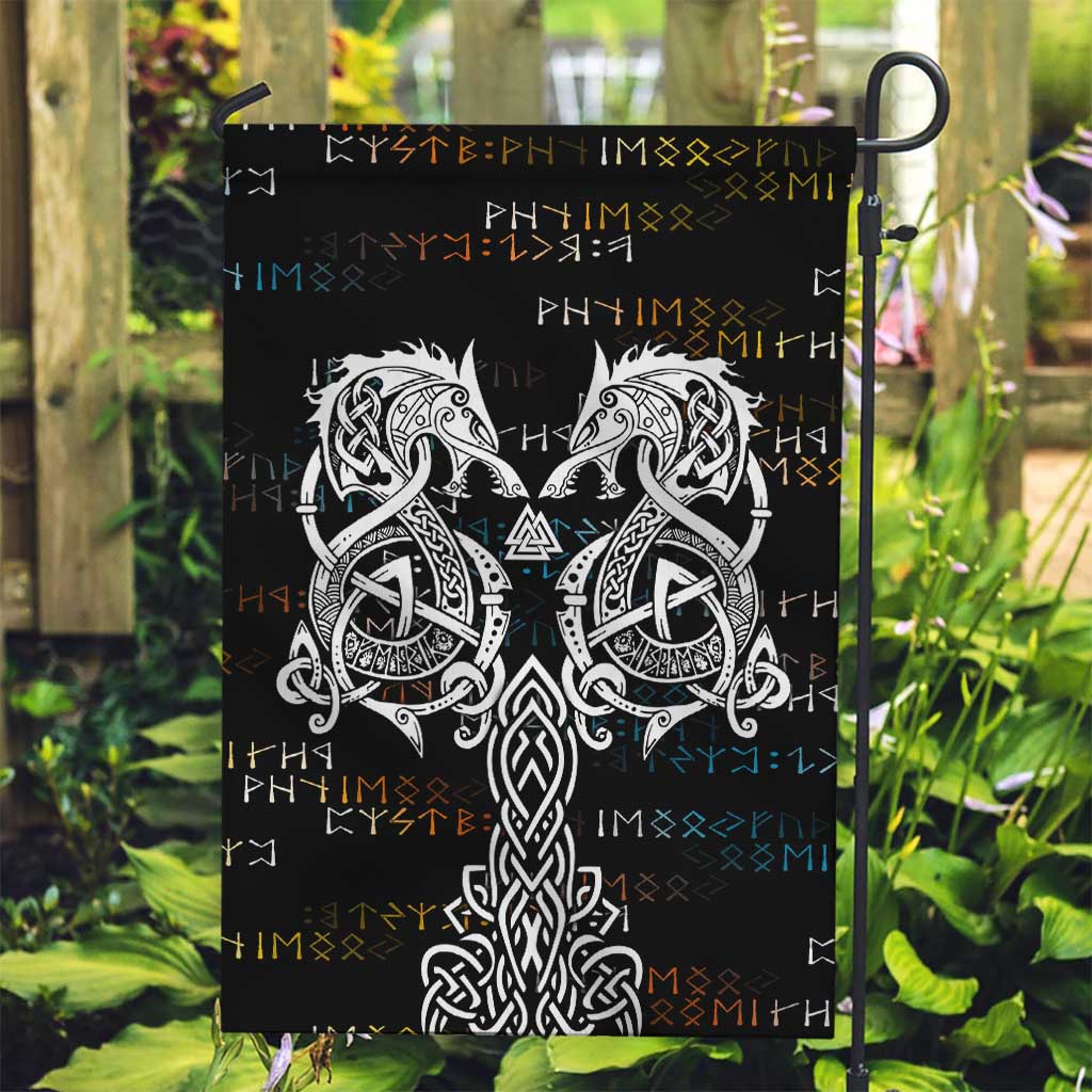 Viking Runes and Norse Mythology Symbols Garden Flag Celtic Knotwork Tribal Illustration Style