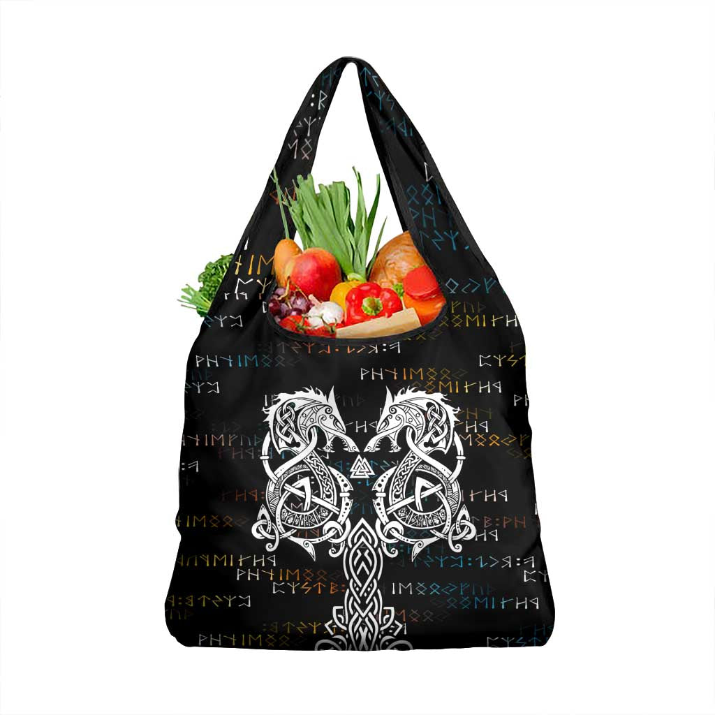Viking Runes and Norse Mythology Symbols Grocery Bag Celtic Knotwork Tribal Illustration Style