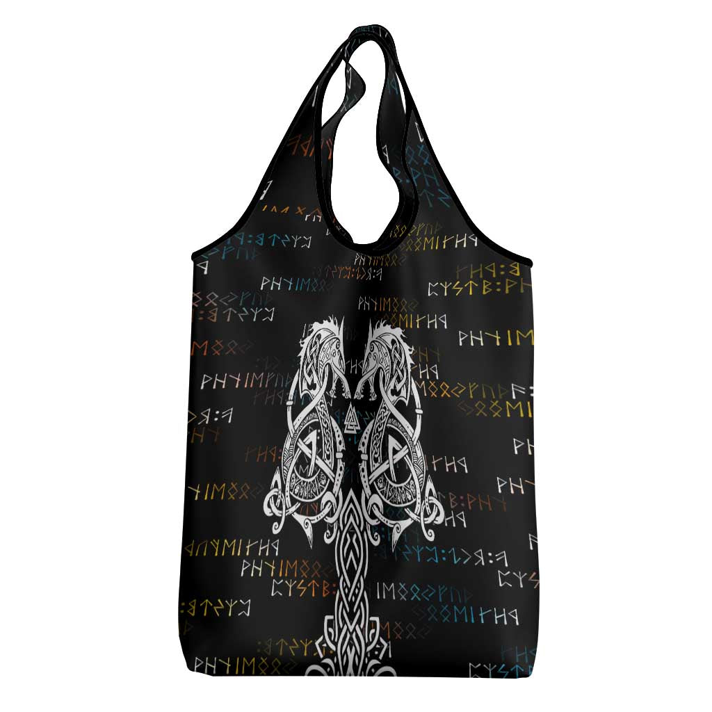 Viking Runes and Norse Mythology Symbols Grocery Bag Celtic Knotwork Tribal Illustration Style