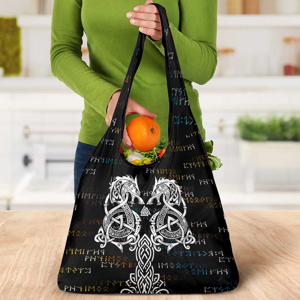 Viking Runes and Norse Mythology Symbols Grocery Bag Celtic Knotwork Tribal Illustration Style