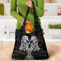 Viking Runes and Norse Mythology Symbols Grocery Bag Celtic Knotwork Tribal Illustration Style