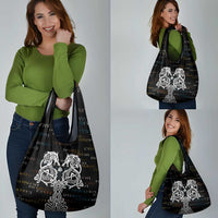 Viking Runes and Norse Mythology Symbols Grocery Bag Celtic Knotwork Tribal Illustration Style