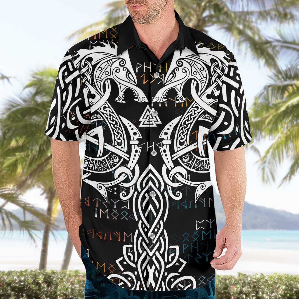 Viking Runes and Norse Mythology Symbols Hawaiian Shirt Celtic Knotwork Tribal Illustration Style