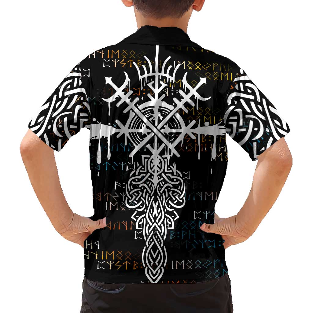 Viking Runes and Norse Mythology Symbols Hawaiian Shirt Celtic Knotwork Tribal Illustration Style