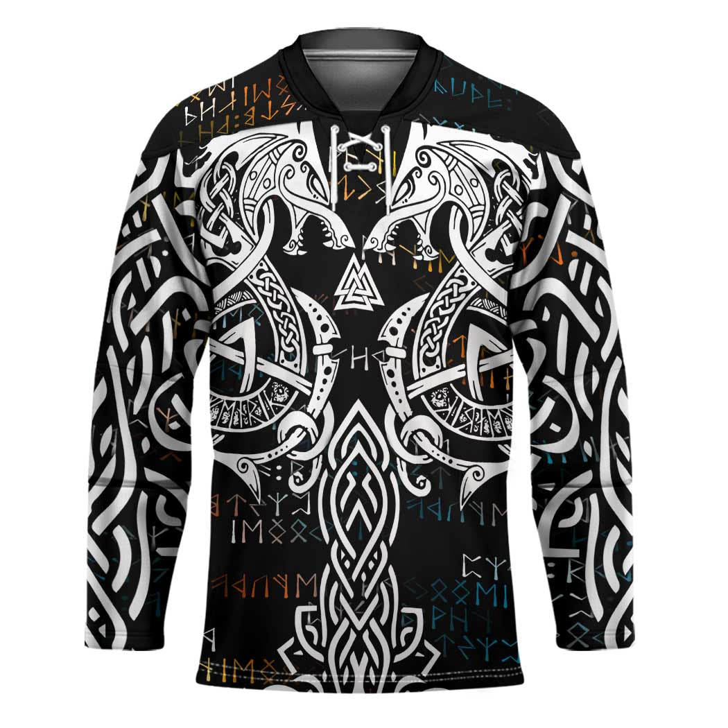 Viking Runes and Norse Mythology Symbols Hockey Jersey Celtic Knotwork Tribal Illustration Style