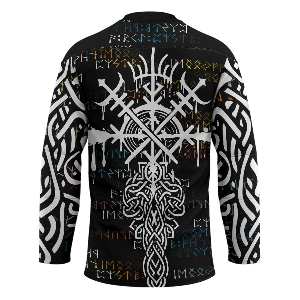 Viking Runes and Norse Mythology Symbols Hockey Jersey Celtic Knotwork Tribal Illustration Style