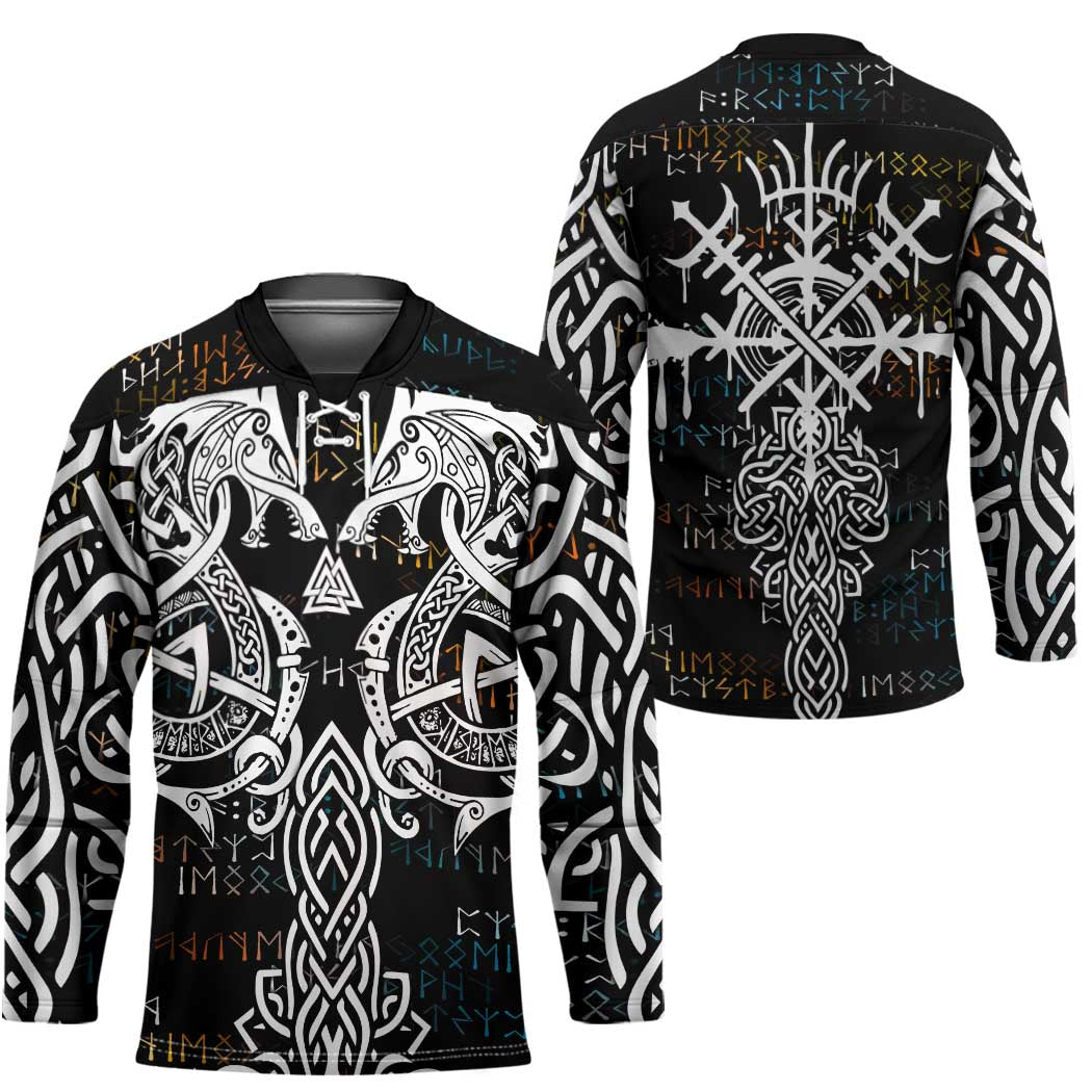 Viking Runes and Norse Mythology Symbols Hockey Jersey Celtic Knotwork Tribal Illustration Style