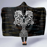 Viking Runes and Norse Mythology Symbols Hooded Blanket Celtic Knotwork Tribal Illustration Style