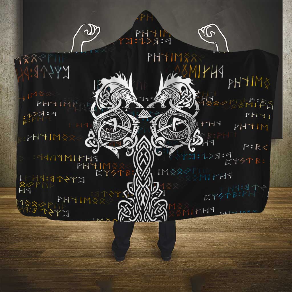 Viking Runes and Norse Mythology Symbols Hooded Blanket Celtic Knotwork Tribal Illustration Style