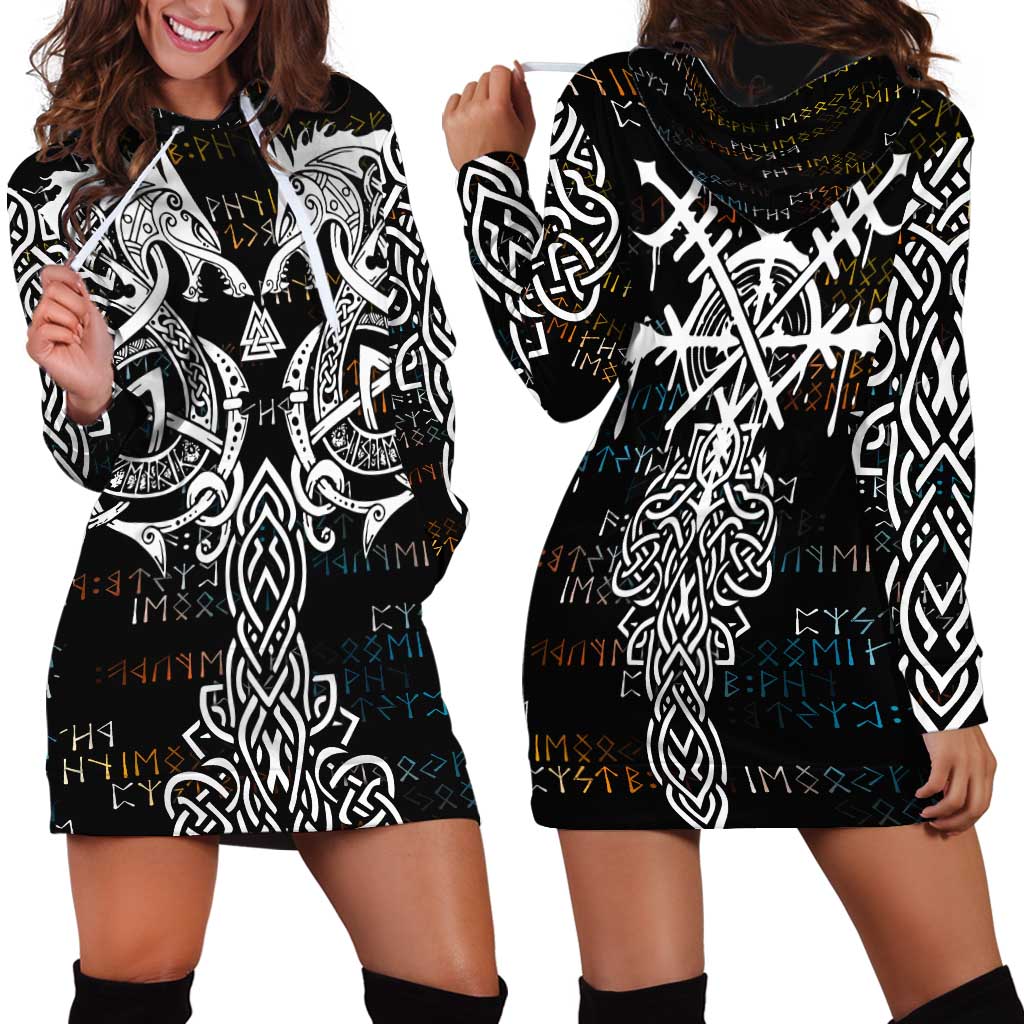 Viking Runes and Norse Mythology Symbols Hoodie Dress Celtic Knotwork Tribal Illustration Style