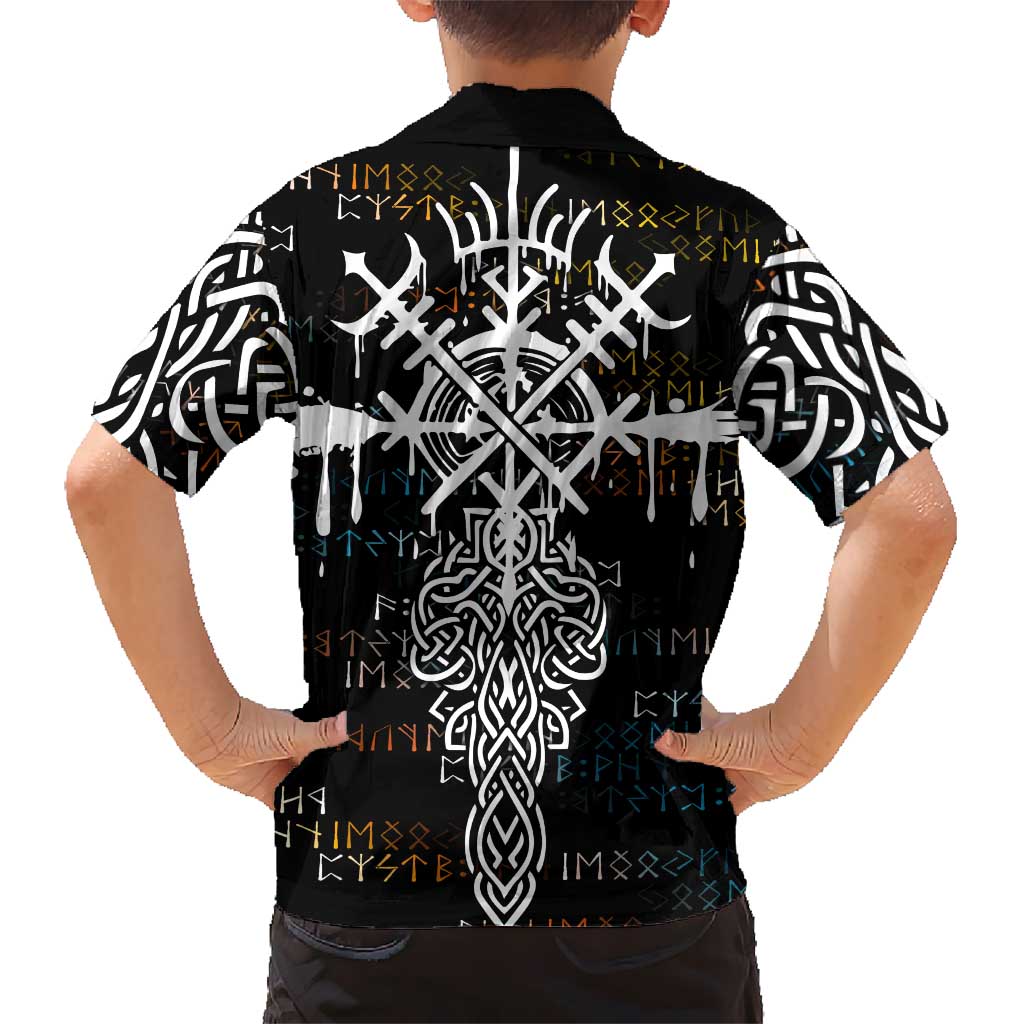 Viking Runes and Norse Mythology Symbols Kid Hawaiian Shirt Celtic Knotwork Tribal Illustration Style