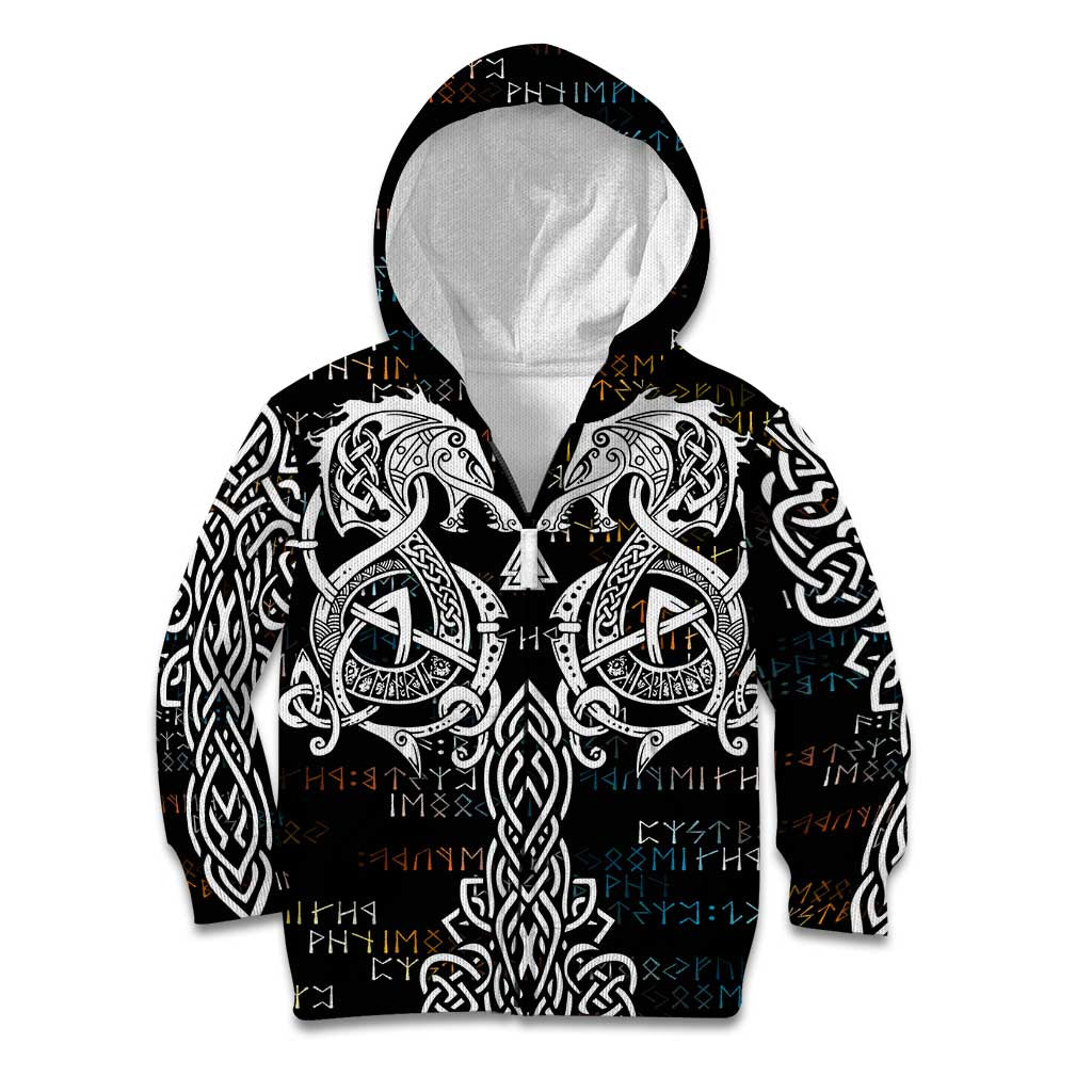 Viking Runes and Norse Mythology Symbols Kid Hoodie Celtic Knotwork Tribal Illustration Style