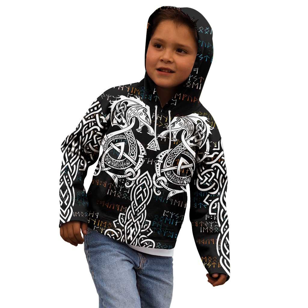 Viking Runes and Norse Mythology Symbols Kid Hoodie Celtic Knotwork Tribal Illustration Style