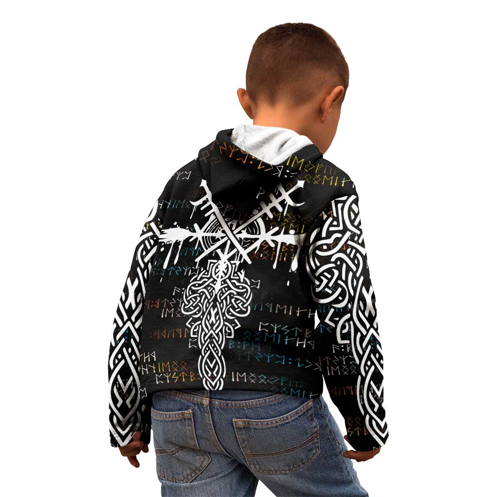 Viking Runes and Norse Mythology Symbols Kid Hoodie Celtic Knotwork Tribal Illustration Style
