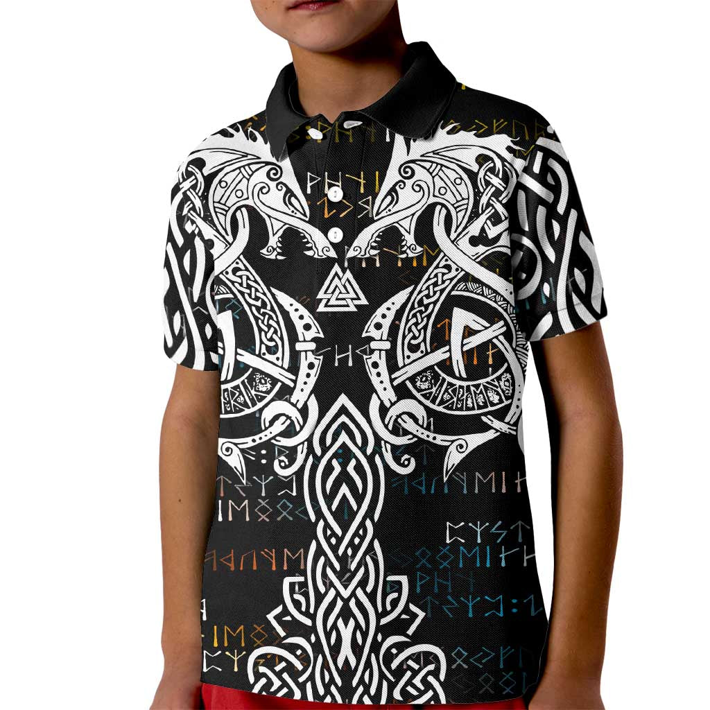 Viking Runes and Norse Mythology Symbols Kid Polo Shirt Celtic Knotwork Tribal Illustration Style