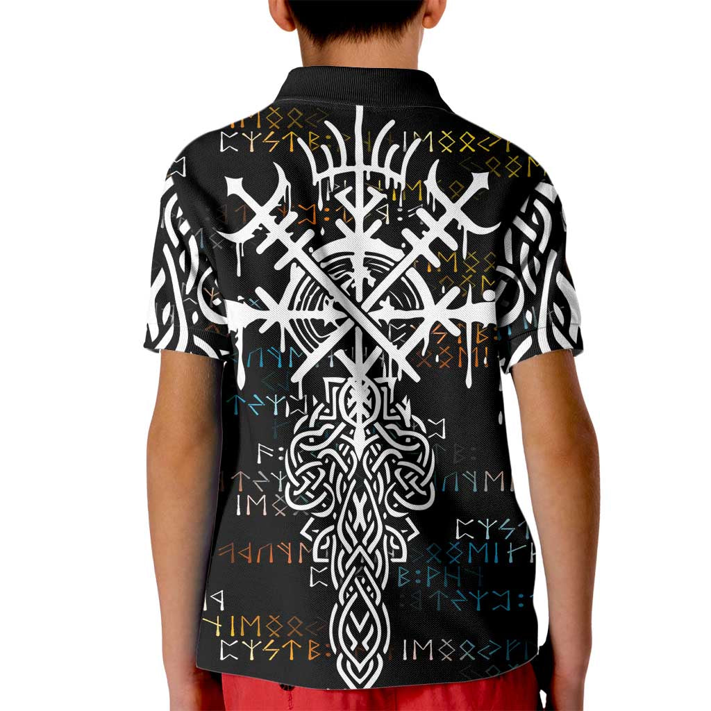 Viking Runes and Norse Mythology Symbols Kid Polo Shirt Celtic Knotwork Tribal Illustration Style