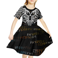 Viking Runes and Norse Mythology Symbols Kid Short Sleeve Dress Celtic Knotwork Tribal Illustration Style