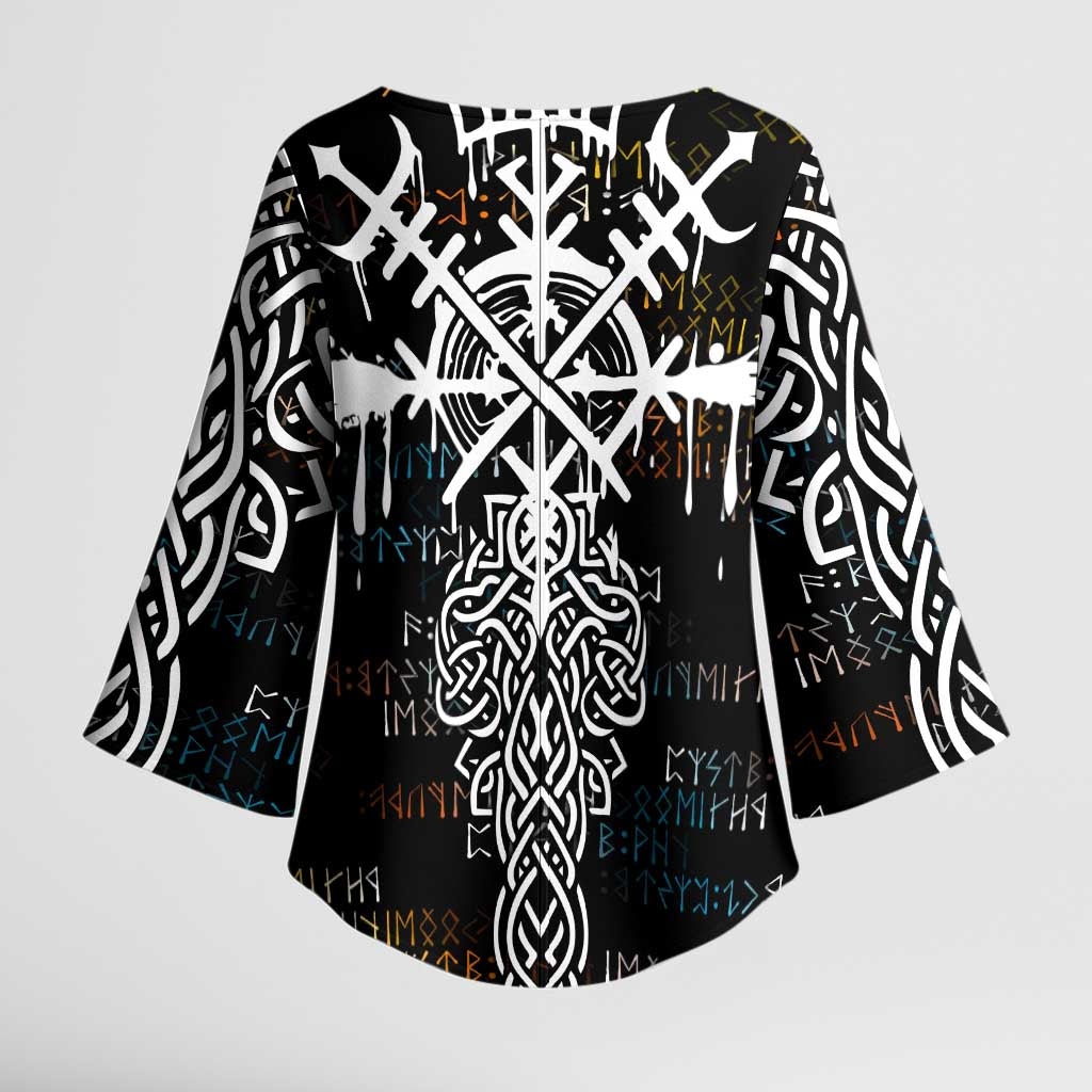Viking Runes and Norse Mythology Symbols Kimono Sleeve Blouse Celtic Knotwork Tribal Illustration Style