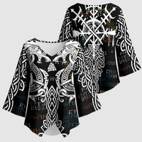 Viking Runes and Norse Mythology Symbols Kimono Sleeve Blouse Celtic Knotwork Tribal Illustration Style