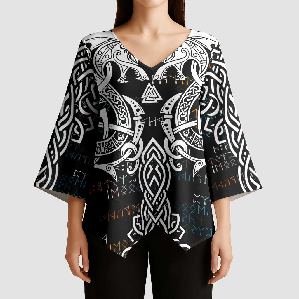Viking Runes and Norse Mythology Symbols Kimono Sleeve Blouse Celtic Knotwork Tribal Illustration Style