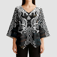 Viking Runes and Norse Mythology Symbols Kimono Sleeve Blouse Celtic Knotwork Tribal Illustration Style