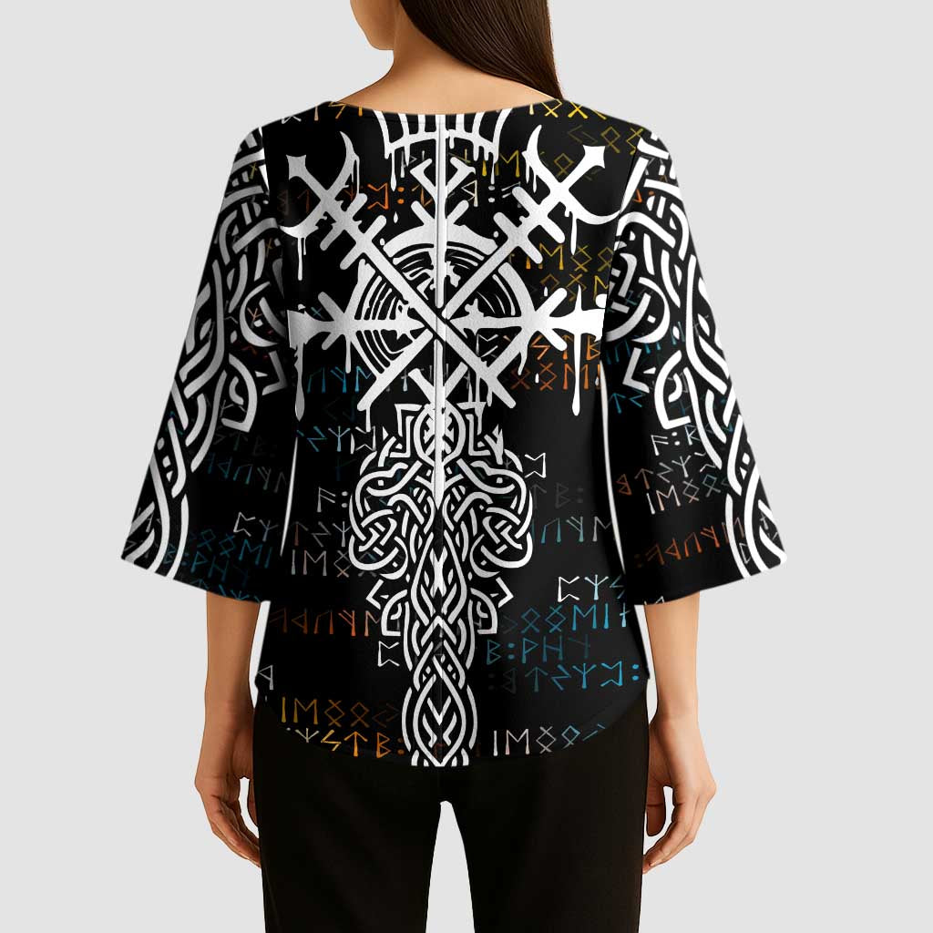 Viking Runes and Norse Mythology Symbols Kimono Sleeve Blouse Celtic Knotwork Tribal Illustration Style