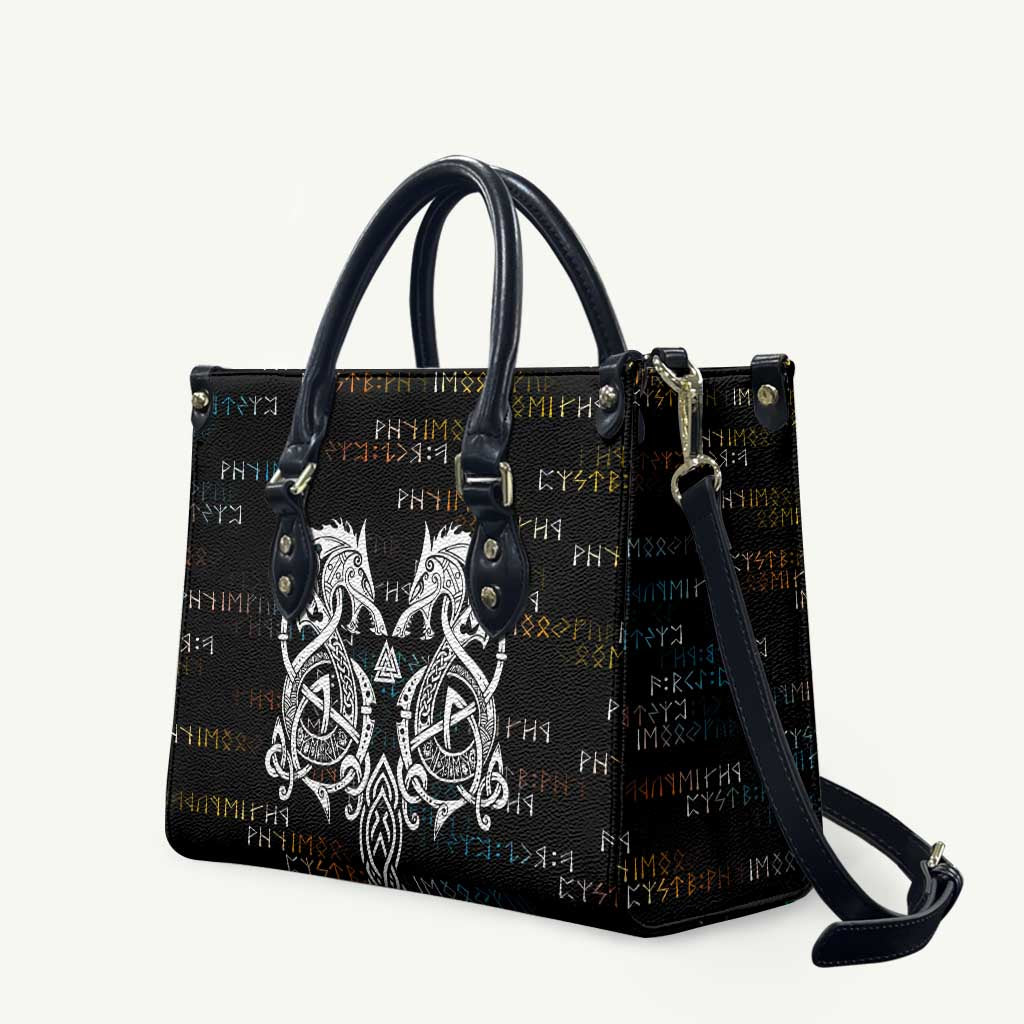 Viking Runes and Norse Mythology Symbols Leather Bag Celtic Knotwork Tribal Illustration Style