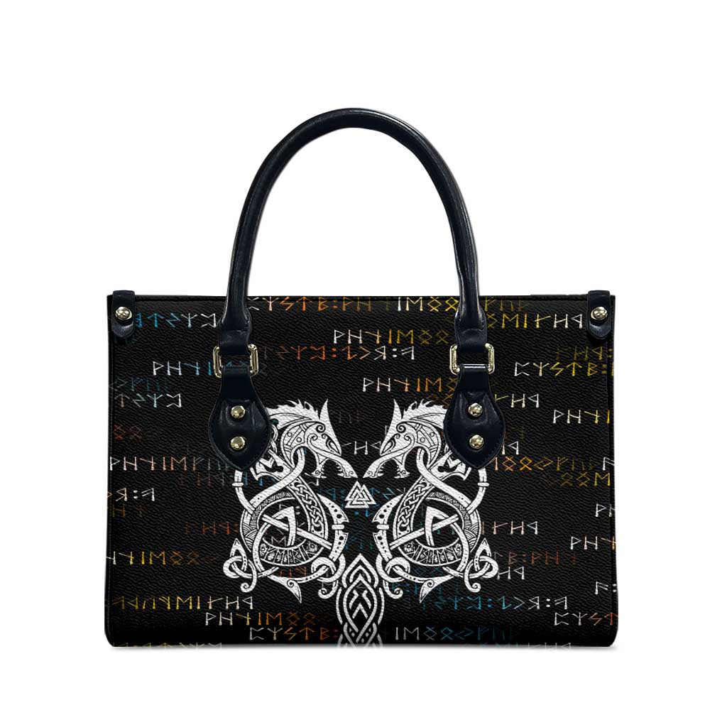 Viking Runes and Norse Mythology Symbols Leather Bag Celtic Knotwork Tribal Illustration Style