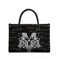 Viking Runes and Norse Mythology Symbols Leather Bag Celtic Knotwork Tribal Illustration Style
